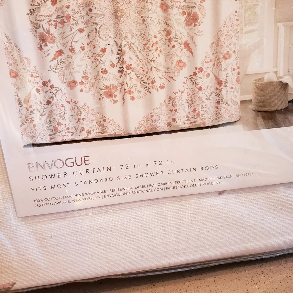 White With Dusty Pink Floral Shower Curtain